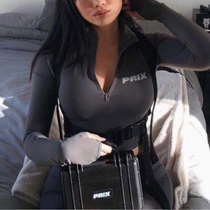 prix workshop dark grey quarter zip up top